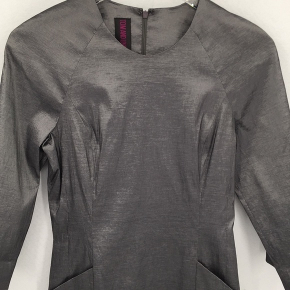 Tom and Linda Platt gray silver shift dress shimmery sateen gray retro new 6 - Picture 2 of 5